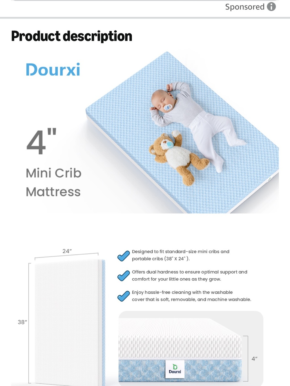 Mini crib mattress 4 “ inches - Picture 4 of 7